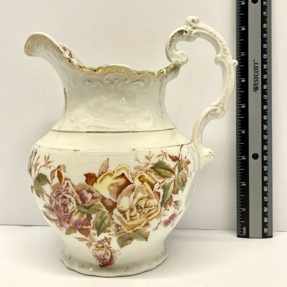 Vintage/antique Ballard's Obelisk Flour Advertising Pitcher Louisville Roses
